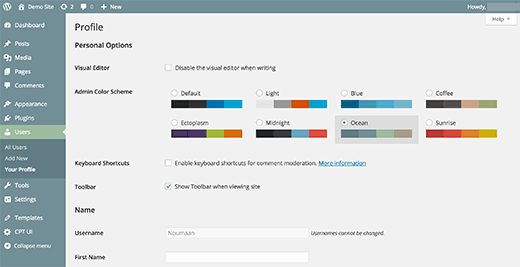 Cambiar el esquema de colores del área de administración de WordPress 