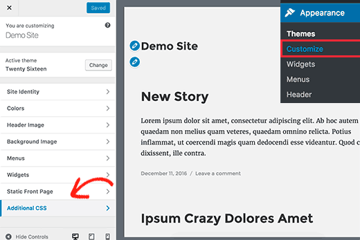 CSS adicional en el personalizador de temas CSS adicional en el personalizador de temas