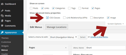 Habilitar la opción de clases de CSS para los menús de navegación 