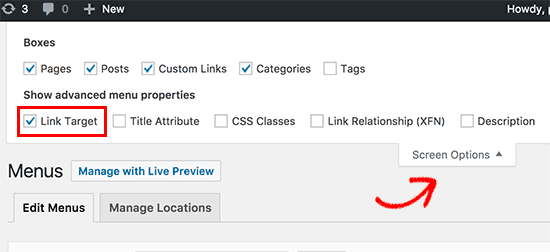 Opción de enlace de destino en la pantalla del menú de navegación Opción de enlace de destino en la pantalla del menú de navegación