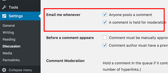 Desactivar los correos electrónicos de notificación de comentarios 