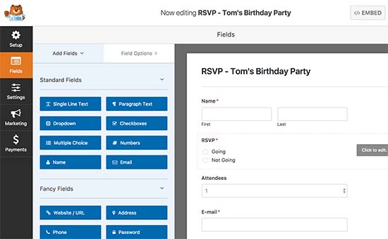 Crear un formulario RSVP con WPForms 