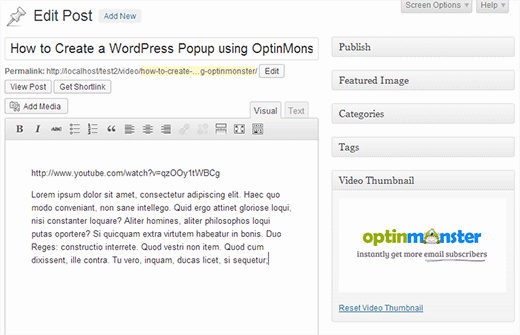 Obtener automáticamente miniatura para videos de YouTube en WordPress 
