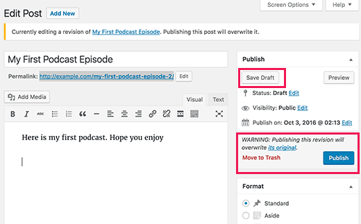 Revisión de una publicación publicada 