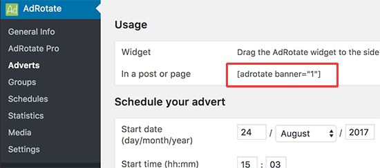 Código corto del anuncio 