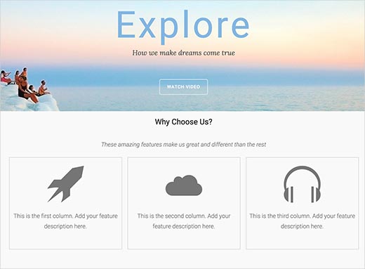 cajas de características con un estilo adecuado y grandes iconos 