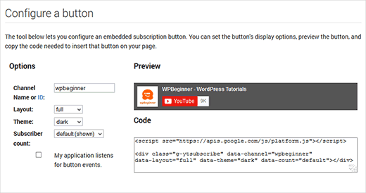 Generando el código de botón de suscripción de YouTube 