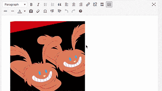 Vista previa de un GIF animado en el editor de publicaciones de WordPress 