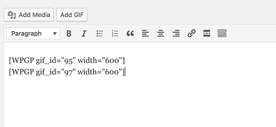 Código corto GIF en el editor de publicaciones de WordPress Código corto GIF en el editor de publicaciones de WordPress