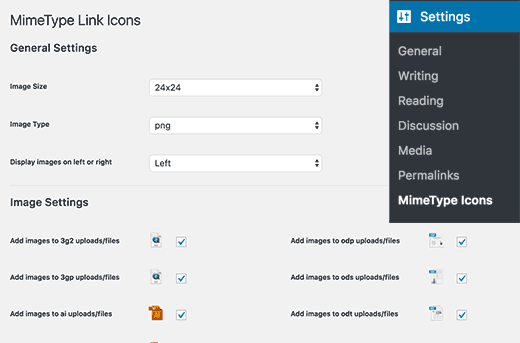 Configuraciones de MimeType Link Icon 