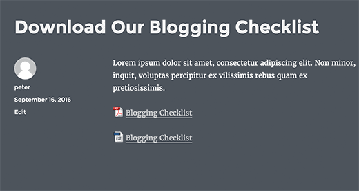 Enlaces adjuntos con iconos de tipo de archivo 