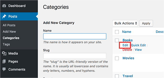 Editando una categoría 
