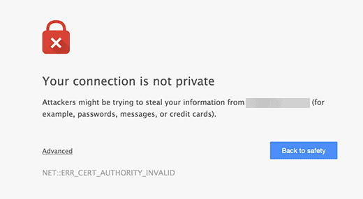 Advertencia de conexión insegura en Google Chrome 