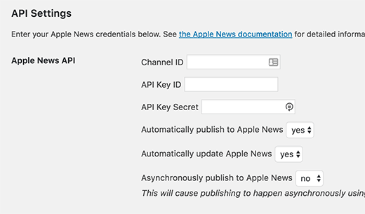 Publicar en la configuración de Apple News 