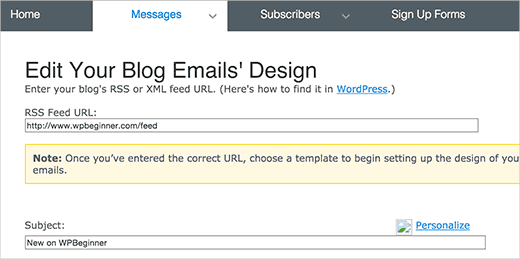 Aweber RSS a la configuración de correo electrónico 