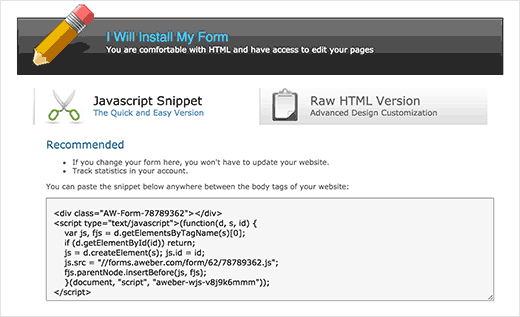 Copie el código de formulario de registro de correo electrónico para su sitio de WordPress 