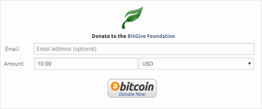 Una demostración del botón de donación de Bitcoin 
