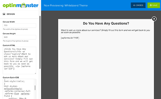 Adición de CSS personalizado y HTML a canvas optin 