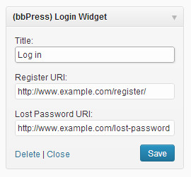bbPulse la configuración del widget de inicio de sesión 