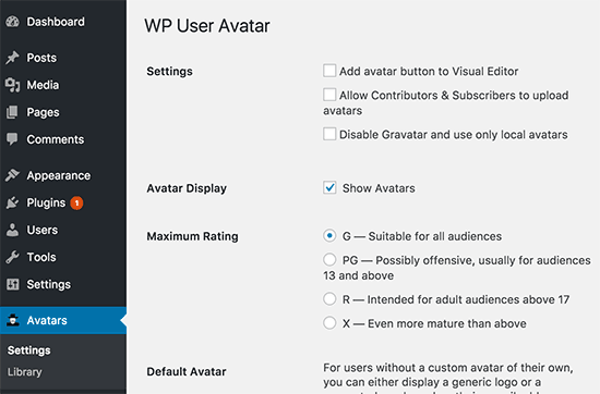 Configuración de WP User Avatar 