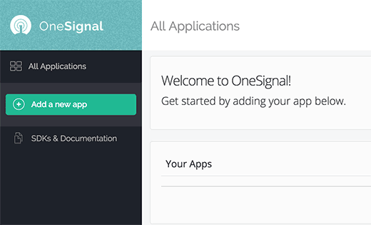 Agregar nueva aplicación OneSignal 