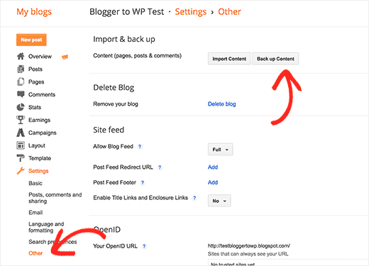 Exporte su copia de seguridad del blog de Blogger 