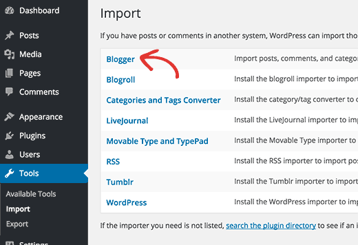 Importador de Blogger en herramientas de importación de WordPress 