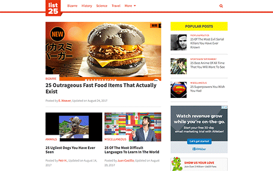 Vista previa de la carga lenta de List25 