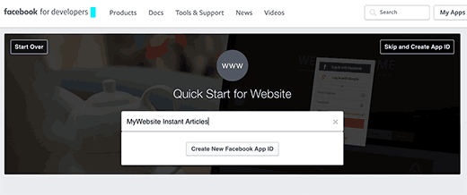 Ingrese un nombre para su aplicación FB Ingrese un nombre para su aplicación FB