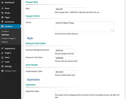 Creación de cupones en el complemento Creador de cupones Creación de cupones en el complemento Creador de cupones