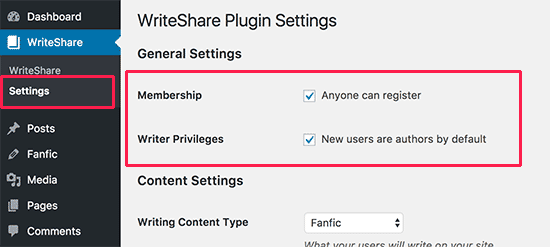 Habilitar membresía y privilegios de escritura 