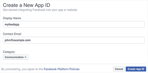 Crear una nueva ID de aplicación de Facebook 