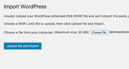 Importación de archivo XML de WordPress 