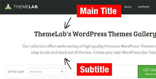 Una página de WordPress con un título y subtítulo 