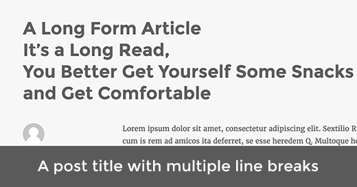 Un título de publicación dividido en saltos de línea 