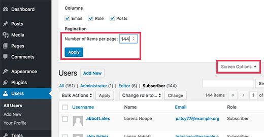Mostrar más artículos en la página de usuarios 