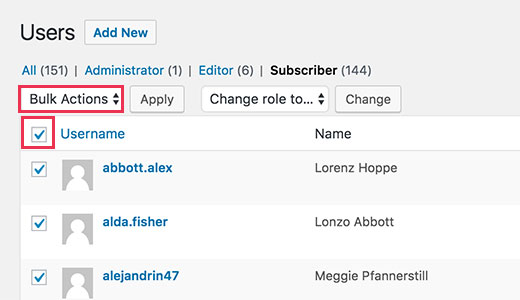 Seleccionar usuarios a granel que desea eliminar 