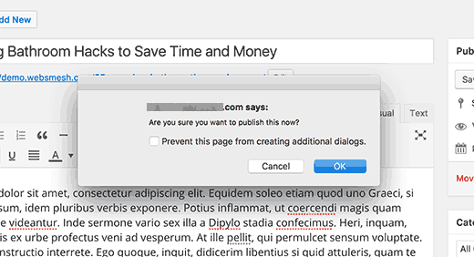 Confirmar publicación emergente 