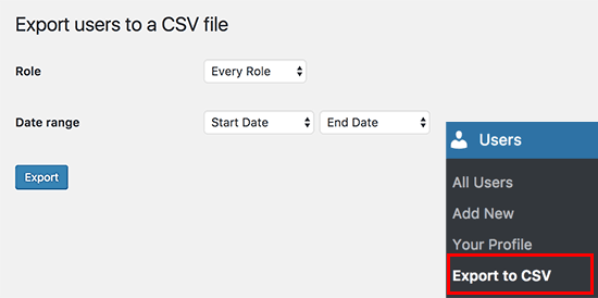 Exportar a la configuración de CSV 