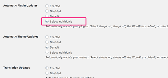 Actualizaciones automáticas de complementos 