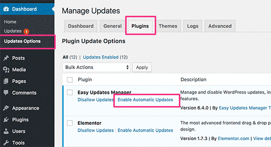 Autoupdate select plugins 
