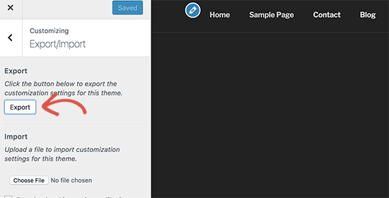Exportar la configuración del personalizador 