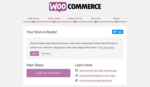 Configuración de WooCommerce finalizada 