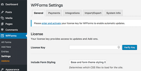 Clave de licencia de WPForms 