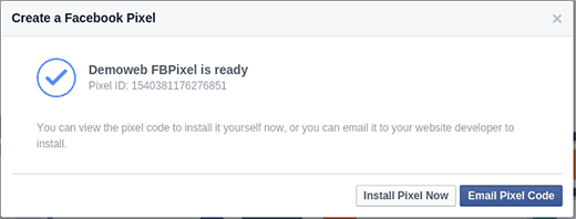Facebook Pixel está listo para la instalación 