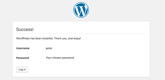 WordPress instalado correctamente en el subdirectorio 