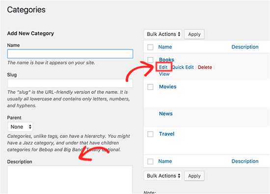 Agregar descripción de categoría 