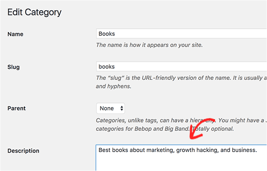Editar una categoría para agregar una descripción 