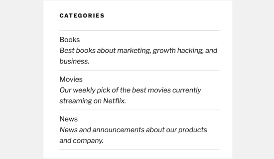 Listar categorías de WordPress con descripción 