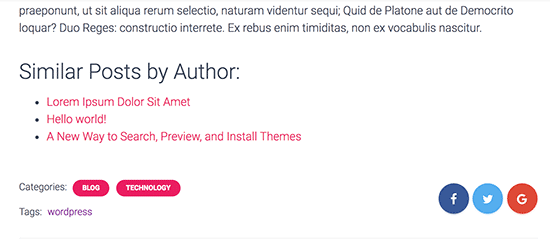 Publicaciones relacionadas por autor mostradas en WordPress 